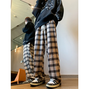 8XL-M 特大码加厚毛呢料格子休闲裤宽松直筒长裤子男裤毛呢裤K946图片