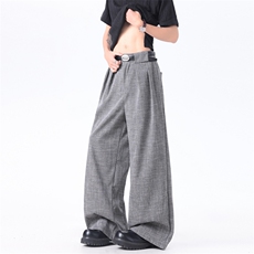 XZ-221-1/K1215/P65美式老钱风条纹肌理千鸟格垂感阔腿休闲西裤，男装西裤，星座221-1