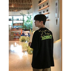 网图有货美式潮牌刺绣短袖T恤男女高街宽松花卉上衣A455-P32，男装T恤，星座1505