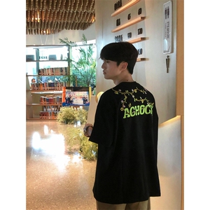 网图有货 美式潮牌刺绣短袖T恤男女高街宽松花卉上衣 A455-P32图片