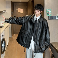 1港风工装皮夹克中性大码M-5XL休闲宽松皮衣夹克男JK7761P85控118，男装皮衣，星座226-2