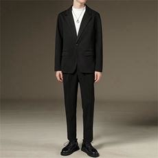 秋冬新款加绒加厚男士毛呢大衣套装三件套高级感港风男装两件套潮，男装西服套装，星座505-2（原电商A260-1)