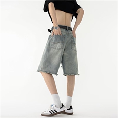 牛仔裤男士韩版潮流高街帅百搭破洞2025夏季ins五分裤RK2846-P38，男装牛仔裤，星座412-3