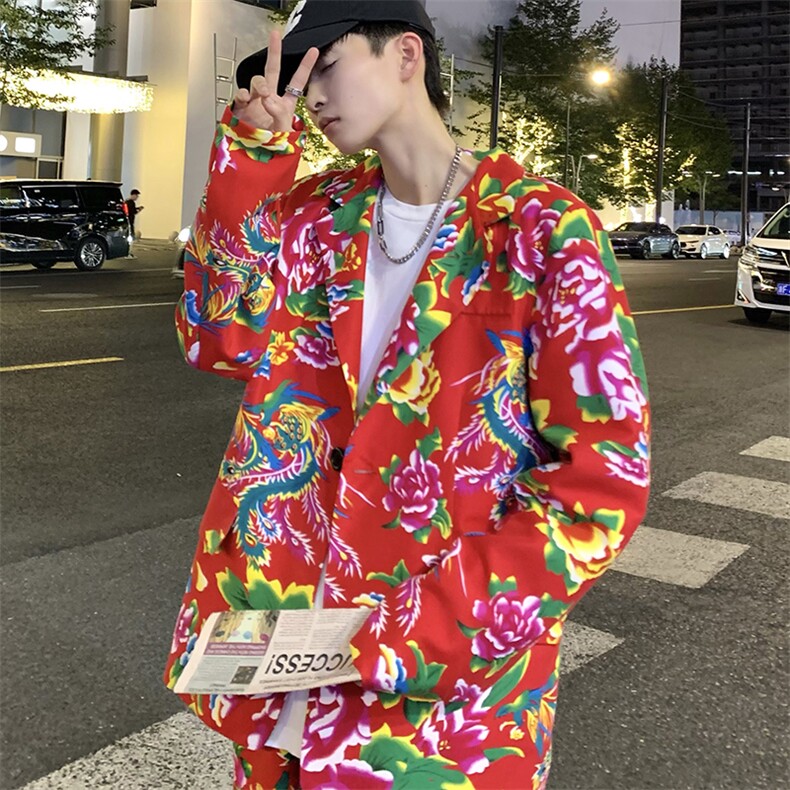 XZ01秋装文艺男大码宽松西服东北大花潮牌开衫男女风民族特色,男装西服,星座115A(原星座507）