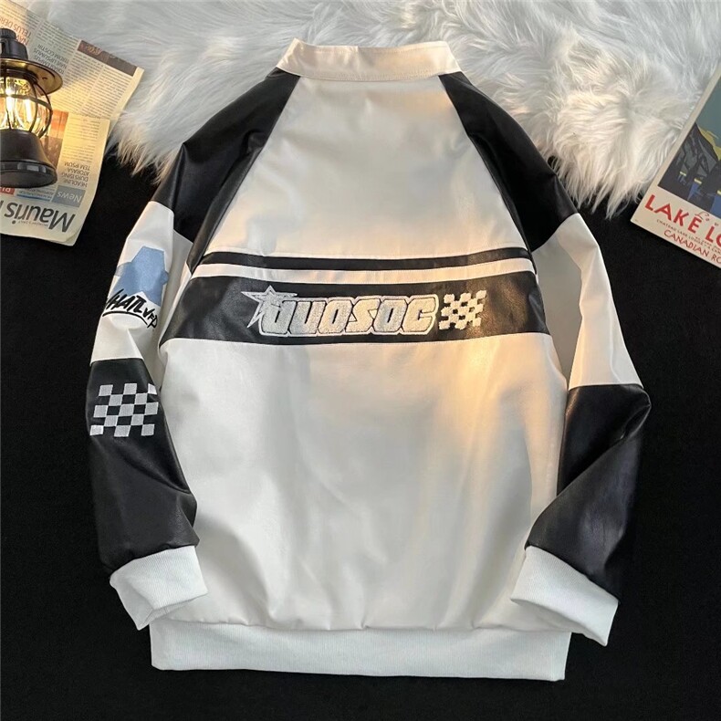 美式嘻哈赛车服机车皮夹克男植绒刺绣防风骑行外套W9208P80,男装夹克,星座1116-2