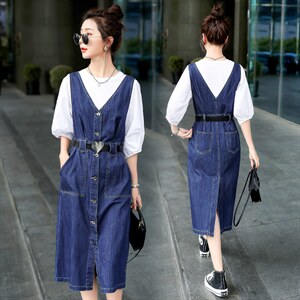 2022韩版时尚新品牛仔背带裙 修身显瘦气质长裙 百搭潮流女装连衣裙，女装连衣裙，钱塘布衣