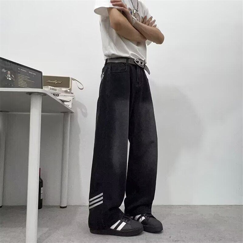 简约原宿三条杠黄泥染微喇牛仔裤男夏新款潮流日系文艺RK3015-P45,男装牛仔裤,星座412-2