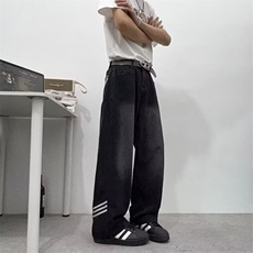 简约原宿三条杠黄泥染微喇牛仔裤男夏新款潮流日系文艺RK3015-P45，男装牛仔裤，星座412-2