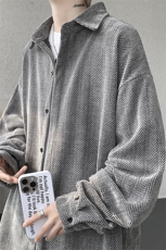 8XL-M人字纹小香风衬衫男生春秋衬衣宽松慵懒垂感外套CS29008P45，男装衬衫，电商B312