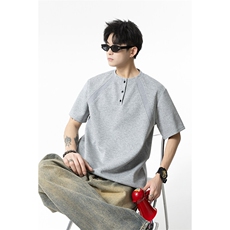 2025夏季新款港风日系纯色亨利领短袖T恤男潮XZ213-TX15-P35控58，男装T恤，星座213