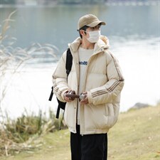 冬季港风三条杠撞色连帽棉衣加绒加厚拼色加厚棉衣外套MY6088P90，男装棉衣，电商A128