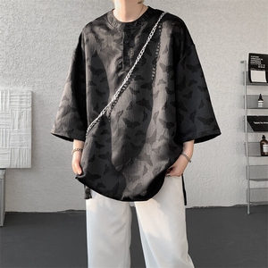 8XL-M风蝴蝶t恤大码唐装新中式七分袖棉麻冰丝短袖DX1208P48图片