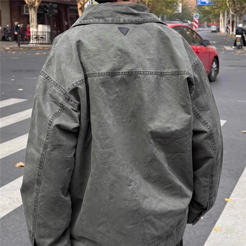 高密双经斜棉拉链贴袋工装夹克男重磅宽松潮牌外套军绿色JKF213,男装夹克,星座516A