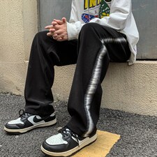 2024秋冬新款港风撞色条纹宽松抽绳束脚休闲运动裤K236-P45，男装休闲裤，星座914-3