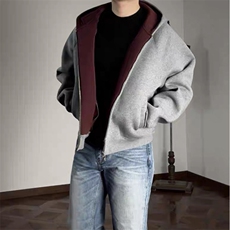 抖音得物高品质秋冬美式高街重磅结构双层双面连帽卫衣外套XS107，男装卫衣，电商A486