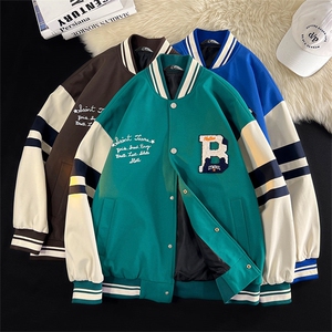 港风毛毯上衣夹克宽松落肩拼色棒球服外套JK712-P75图片