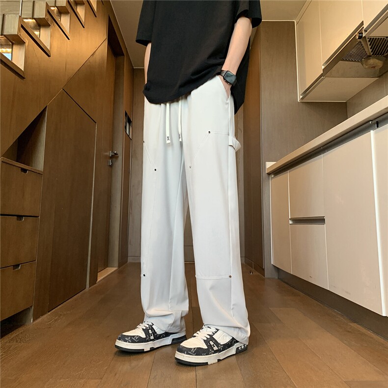 垂感铆钉伐木休闲裤K011模特地板景92%聚酯纤维8%氨纶(S-2XL)TP27,男装休闲裤,电商A088