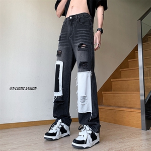B221 美式ins高街小众个性拼接宽松破洞牛仔裤 LK23099-P65 控88图片