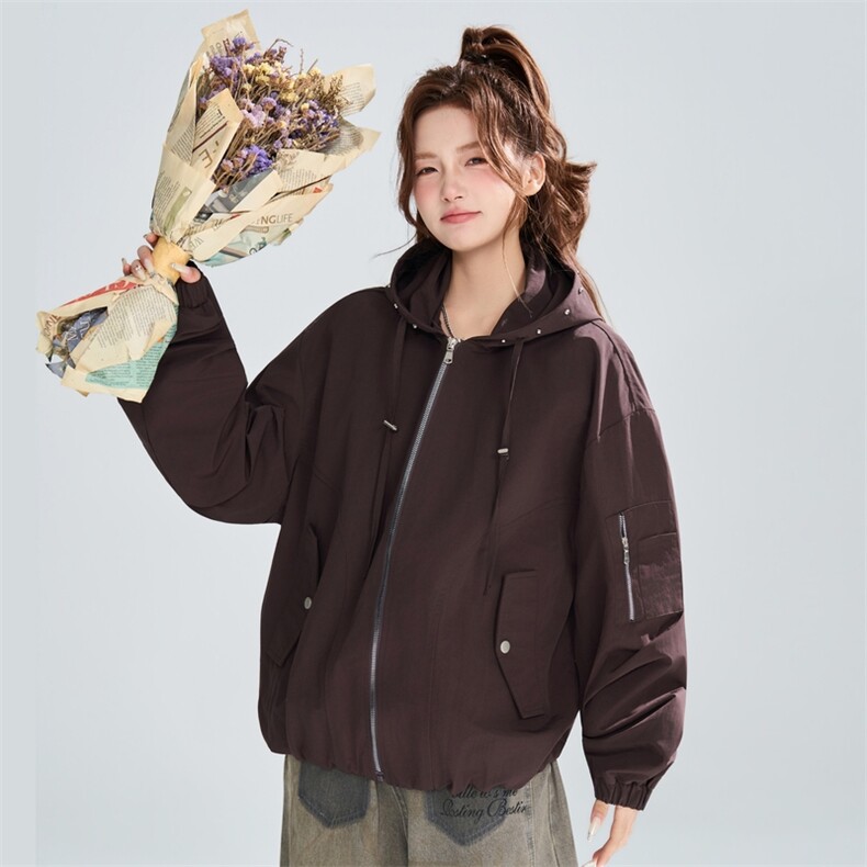 潮流百搭连帽外套女2026春季宽松休闲设计感夹克XZ309JK8005P75,男装夹克,星座309（原A406）