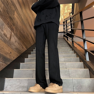 微喇毛边牛仔裤美式黑色牛仔裤男宽松N998-P38,牛仔裤高跟靴子搭配什么衣服图片