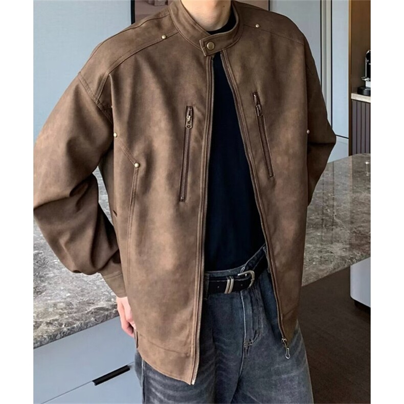 复古美式机车皮衣夹克男潮牌高街宽松百搭休闲飞行员外套JK8541,男装皮衣,星座1116A（原606A-3）