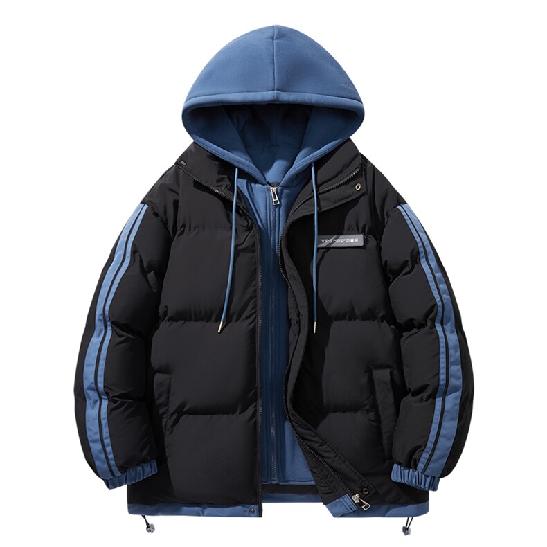棉服男冬季新款港风宽松假两件连帽棉衣MF8587-特P78,男装棉衣,星座214-3