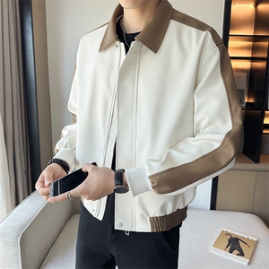 2023店主风秋季新款翻领修身免洗pu皮皮衣外套翻领夹克PY109-P110