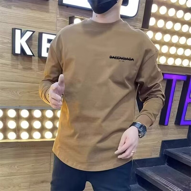 潮牌春季新款时尚潮流简约长袖T恤男青年修身圆领打底衫,男装衬衫,星座506A