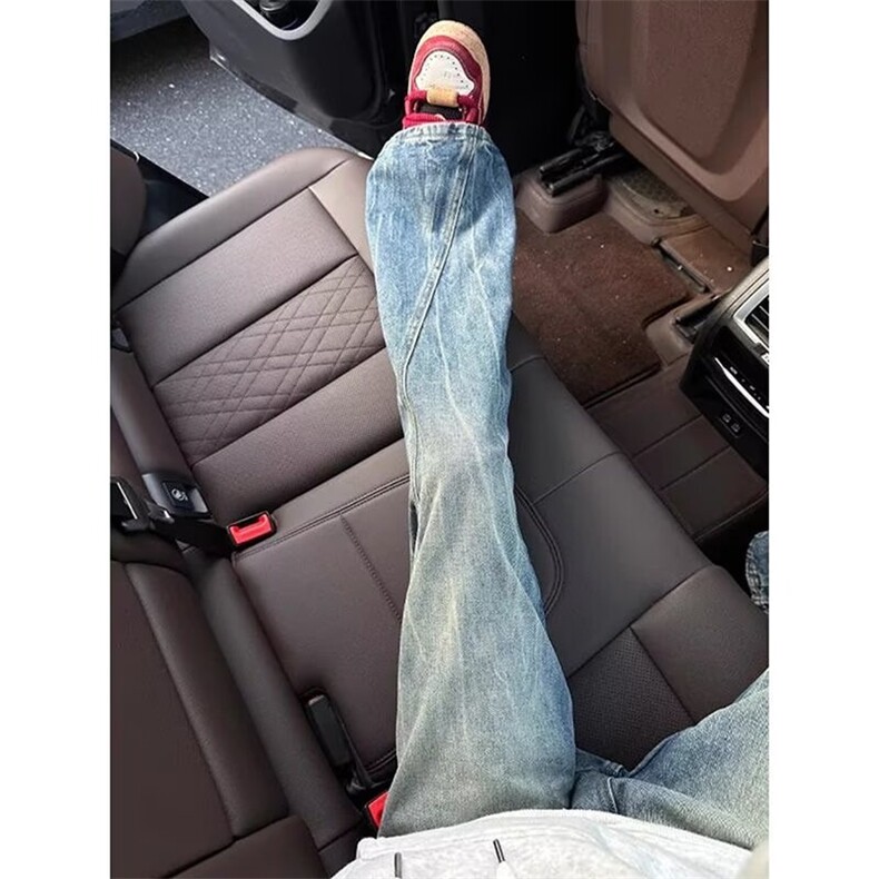 高街蓝色闪电纹男女斜切弯刀微喇牛仔裤S8009P38,男装牛仔裤,星座1112-1