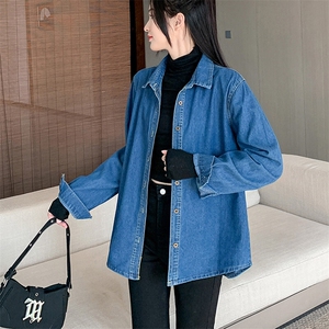 复古牛仔衬衫女宽松设计感小众上衣叠穿长袖衬衣外套潮NZ040-70