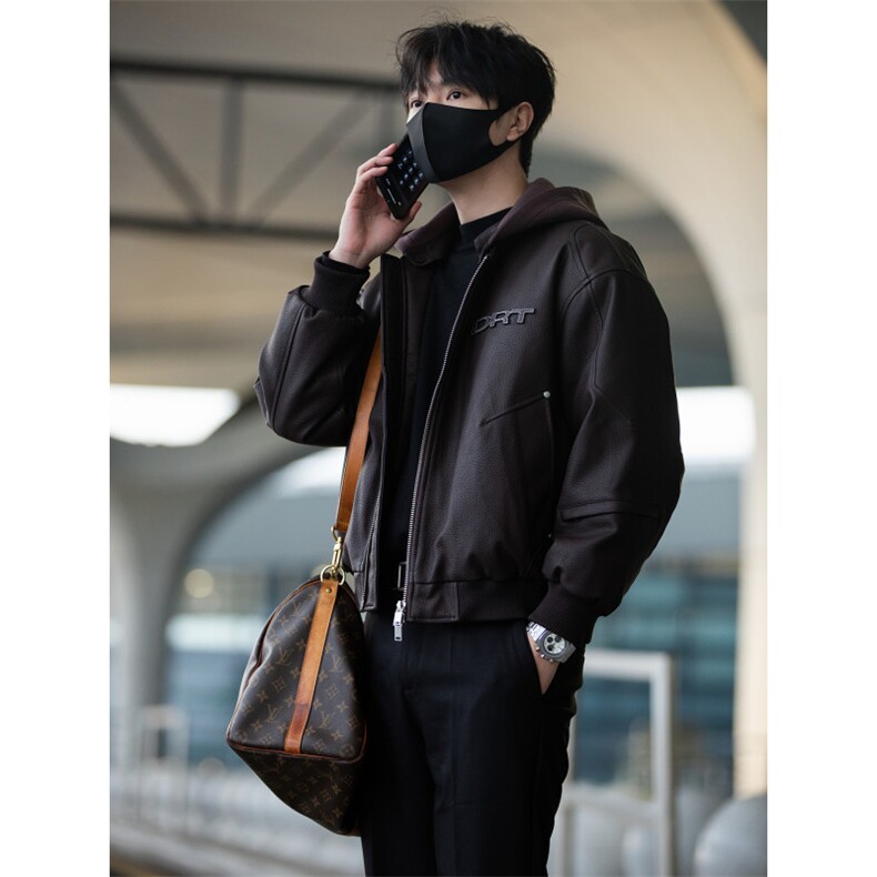 标50绒街拍男士连帽可拆卸PU皮羽绒服保暖外套B338-5066-P275,男装羽绒服,电商B338