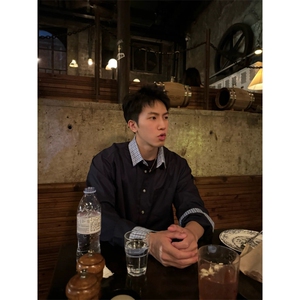 网图现货格子假两件接拼格纹长袖衬衫miu系CS06-特P38男女可穿图片