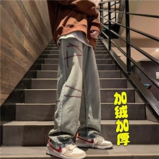 欧美刺绣牛仔裤男加绒加厚复古宽松高街牛仔裤NT619加绒P53常规43，男装牛仔裤，星座1001-1