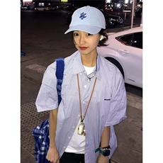 网图现货美式宽松条纹短袖衬衫男女CS14/P35，男装衬衫，星座205-3