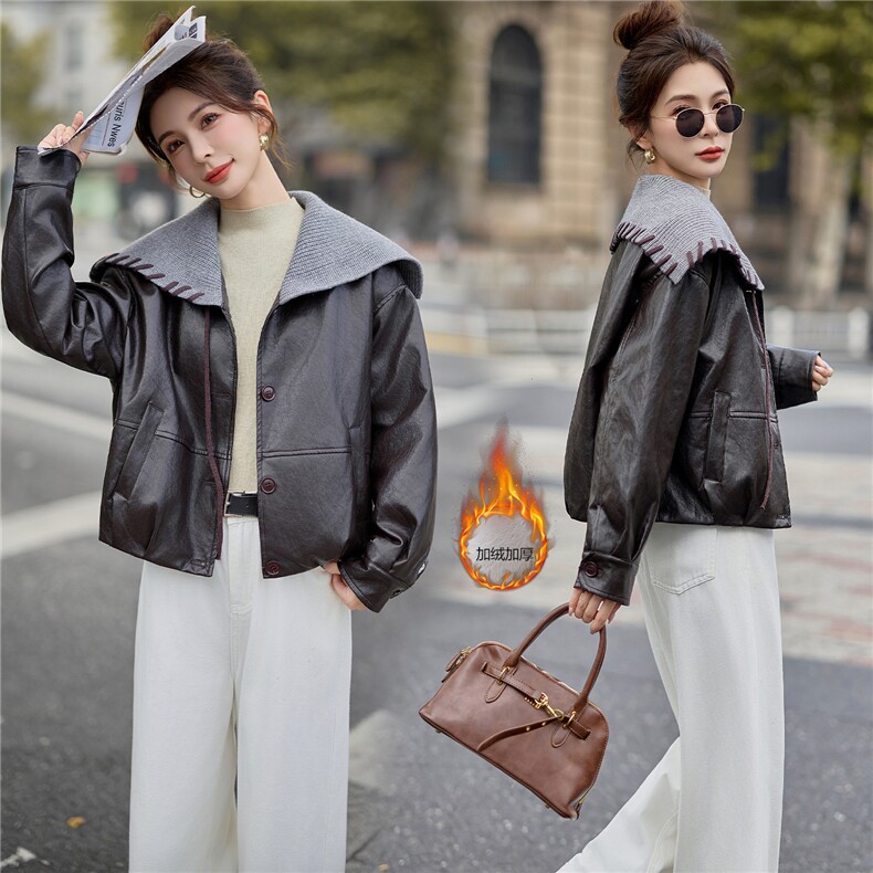 2025年冬季新款时尚加绒皮衣，女装棉衣/棉服，红依佳