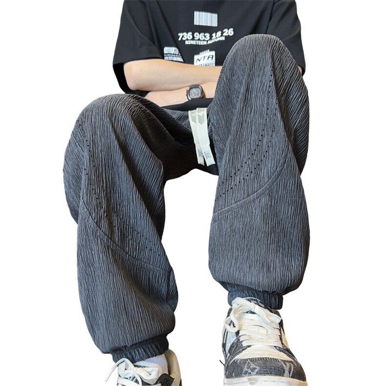 量大优供视频激光打孔肌理感冰丝裤长裤M-5XL特P30控68,男装休闲裤,电商B325