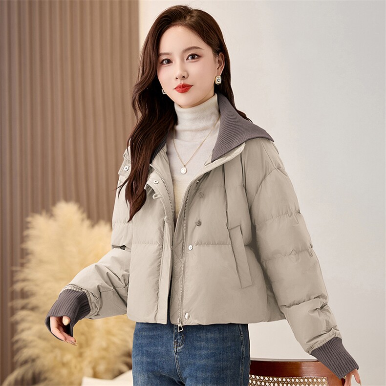 时尚针织大翻领超好看羽绒服女2025冬季新款小个子宽松白鸭绒外套,女装羽绒服,衣之秀