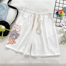 三只猫咪冰丝运动短裤男潮牌ins夏季薄款裤子男韩版潮流宽松大码,藏青色裤穿搭图片