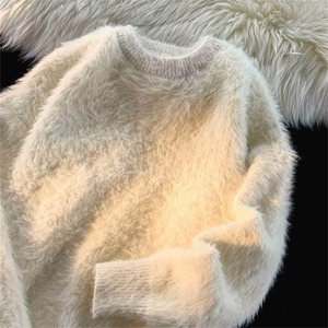 软糯绒针织衫男女复古宽松慵懒风潮牌圆领保暖毛衣情侣HM855-P61图片
