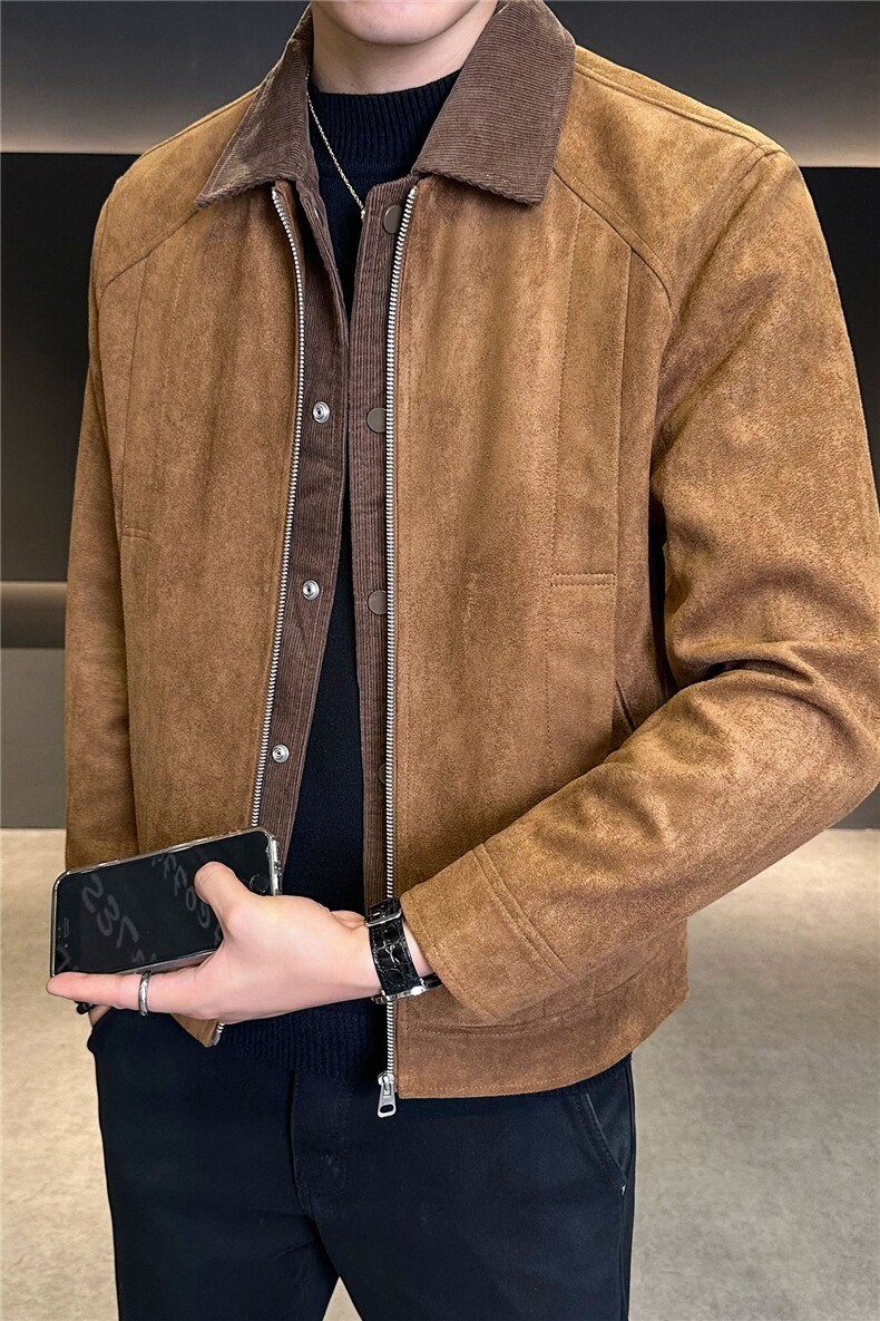 2025秋季新款假两件麂皮绒翻领夹克外套男款B240-JK6512-P145,男装夹克,电商B240
