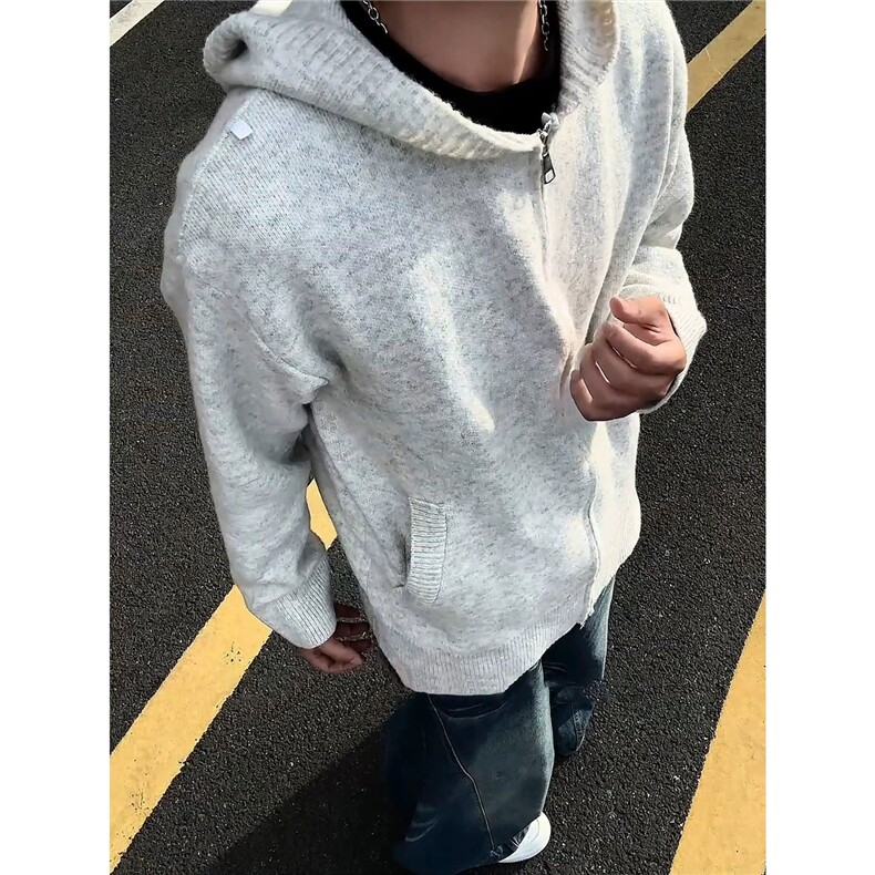 重磅慵懒风针织开衫男款秋季美式复古情侣款毛衣拉链设计宽松外套,男装针织衫/毛衣,星座506A
