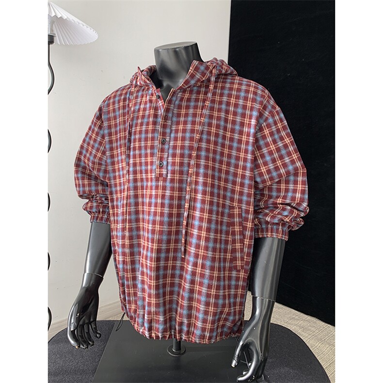 古着复古风怀旧文艺潮流衬衫日系CityBoy格纹连帽衫HY902TP45控88,男装衬衫,电商A102B