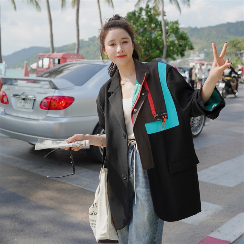 182-8355-P115K168-设计感拼接西装外套，女装西装，帛香坊