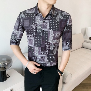 312A-102-P55 2025新款韩版修身帅气花衬衫英伦时尚男士衬衣B图片