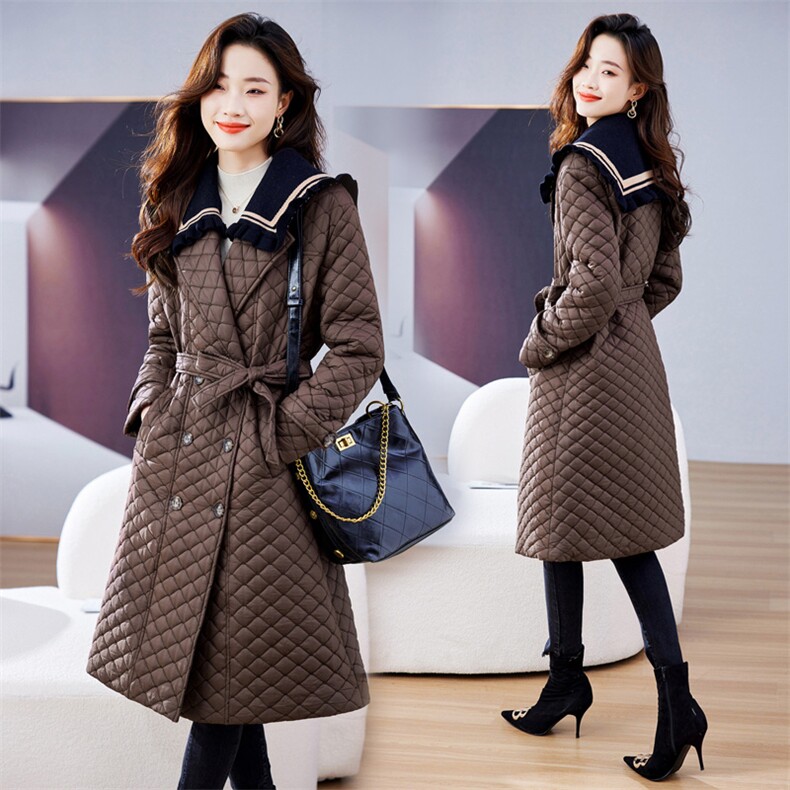 2022冬装新款海军领可脱卸休闲显瘦棉衣长款，女装棉衣/棉服，江南富贵女