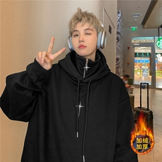 秋季美式复古假两件加绒加厚连帽卫衣半拉链外套D318-1P78控98，女装短外套，电商A335-1（原A458）