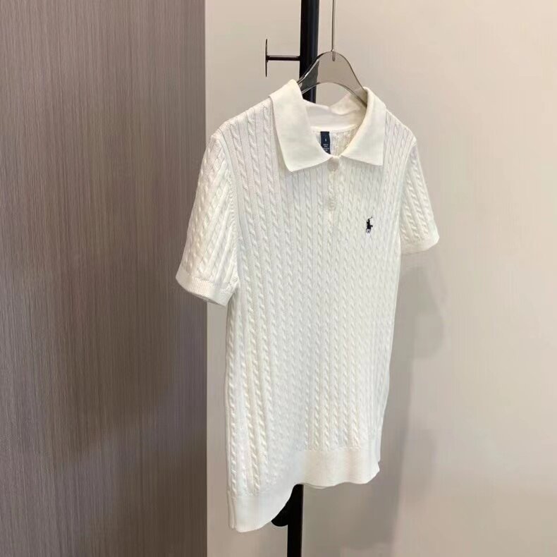 经典POLO领保罗刺绣精纺羊毛短袖女宽松显瘦扭花短款针织T恤简约,女装羊毛衫,百纯羊绒