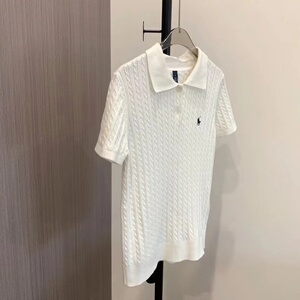 经典POLO领保罗刺绣精纺羊毛短袖女宽松显瘦扭花短款针织T恤简约图片