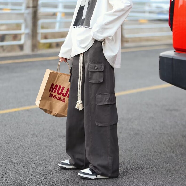 美式复古多口袋工装裤男春秋季ins潮牌高街休闲阔腿裤K4631-P42,男装休闲裤,星座512-2