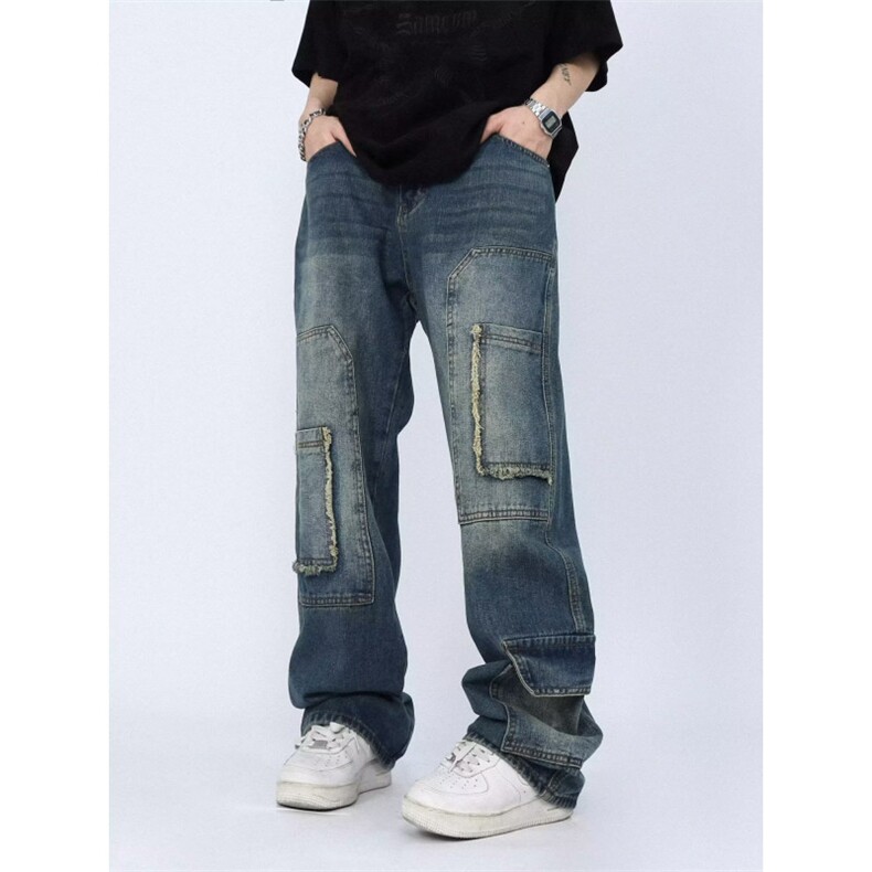 1506-1/K51581/P44个性字母牛仔裤嘻哈ins潮高街潮流痞帅长裤男女图片
